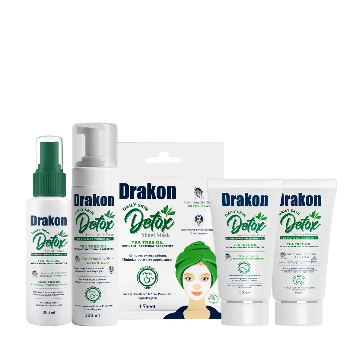 Detox Wash Foam + Acne cream + Toner + Hydrating cream + Sheet Mask