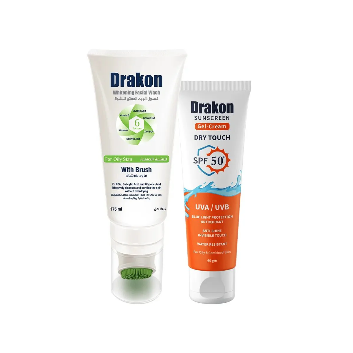 Drakon® Whitening Facial Cleanser brush For Oily & Combined skin with sunscreen Gel Dry Touch SPF 50+