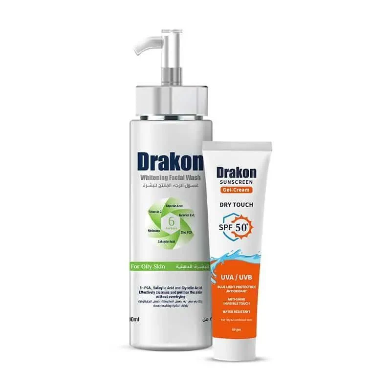 Drakon® Whitening Facial Cleanser For Oily & Combined Skin With Sunscreen Gel Dry Touch SPF 50+